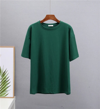 Hirsionsan 100% Cotton Oversized T Shirt Women Harajuku Basic Loose Short Sleeve Tees Soft Female Solid Tops Khaki Summer Jumper