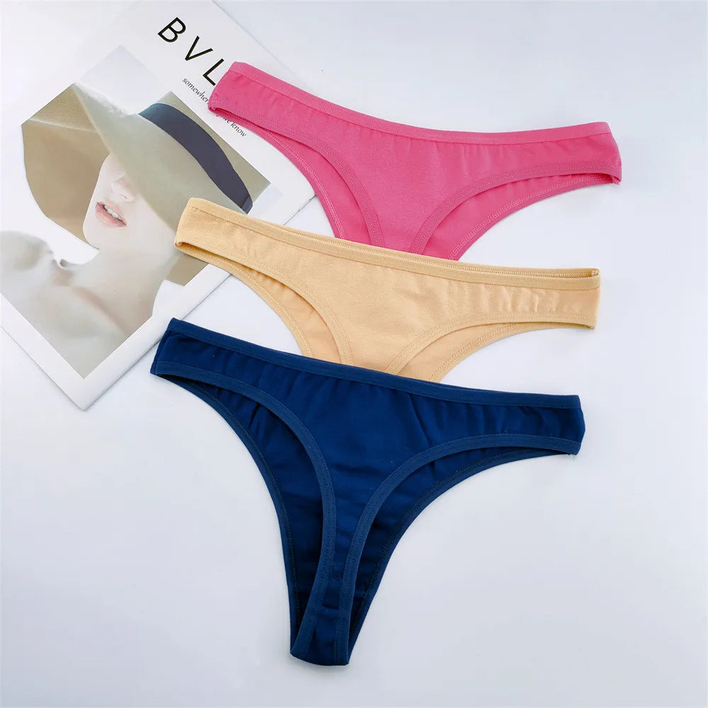 3PCS 100% Cotton G-string Women Sexy Thongs Simple Seamless Underwear Comfortable Low Waist Bikini Panties Female Casual Briefs