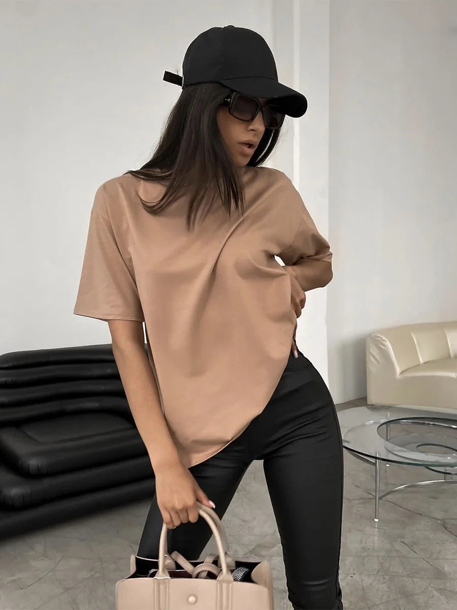 Hirsionsan 100% Cotton T Shirt Women Summer New Oversized Solid Tees Casual Basic Loose Tshirt Chic O Neck Female Tops