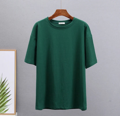 Hirsionsan Basic Cotton T Shirt Women Summer New Loose Solid Tees 19 Color Casual Loose Tshirt Oversized O Neck Female Tops