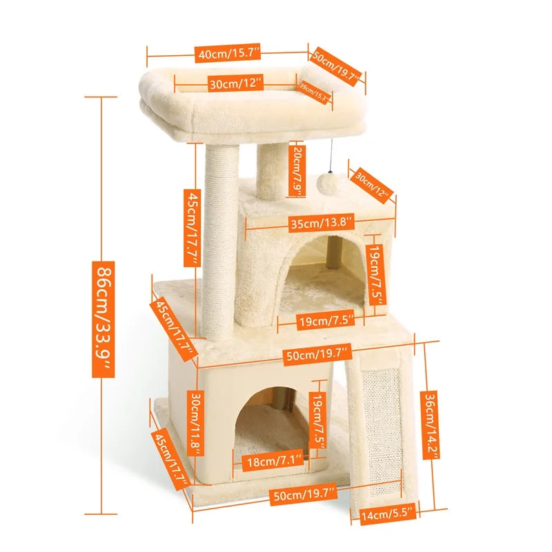 Free Shipping Multi-Level Cat Tree For Cats With Cozy Perches Stable Cat Climbing Frame Cat Scratch Board Toys Cat Furniture