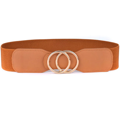 Women's Girdle Elastic Stretch Wide Waist Belts W Double Rings Buckle Cummerbunds Ladies