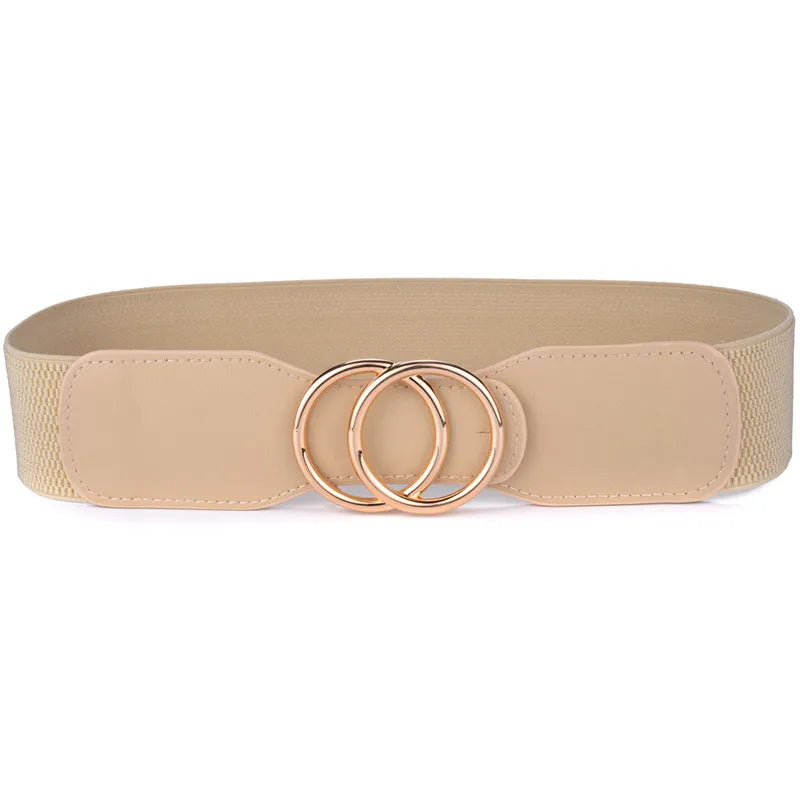 Women's Girdle Elastic Stretch Wide Waist Belts W Double Rings Buckle Cummerbunds Ladies