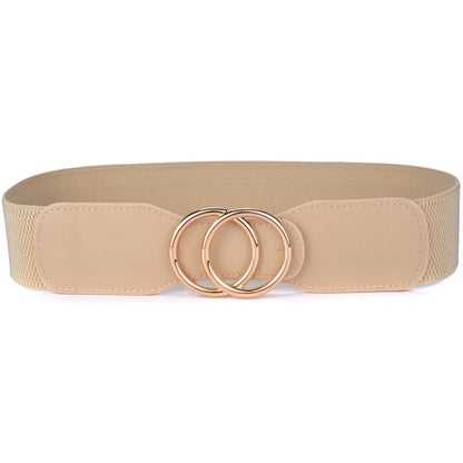 Women's Girdle Elastic Stretch Wide Waist Belts W Double Rings Buckle Cummerbunds Ladies