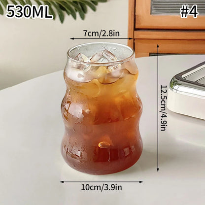 Ins Glass Cup Heat-resistant Tumbler Drinkware Transparent Tea Juice Milk Coffee Mug Water Glasses Stripe Mug 410ml/650ml/530ml