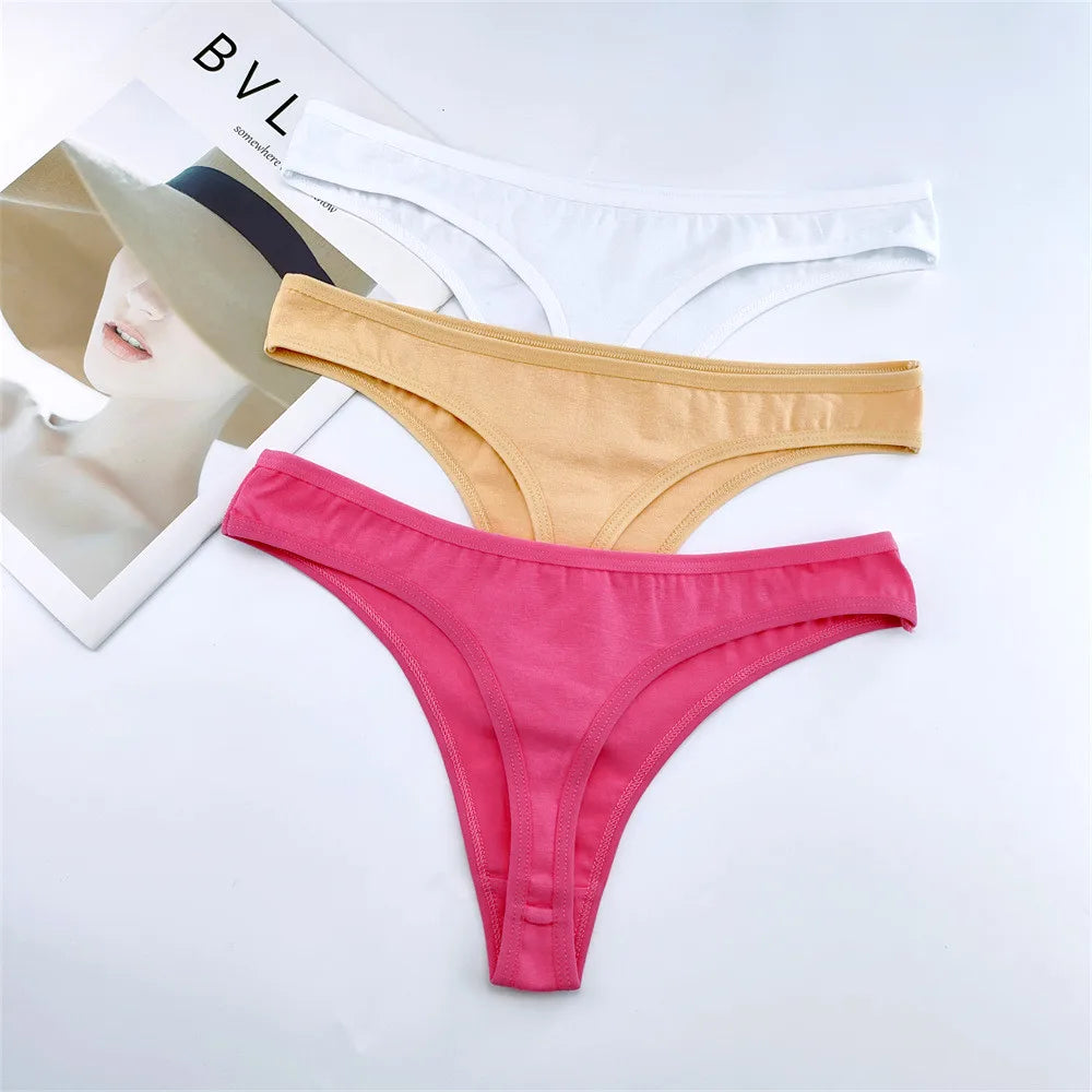 3PCS 100% Cotton G-string Women Sexy Thongs Simple Seamless Underwear Comfortable Low Waist Bikini Panties Female Casual Briefs