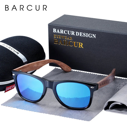 BARCUR Black Walnut Sunglasses Wood Polarized Sunglasses Men Glasses Men UV400 Protection Eyewear Wooden Original Box