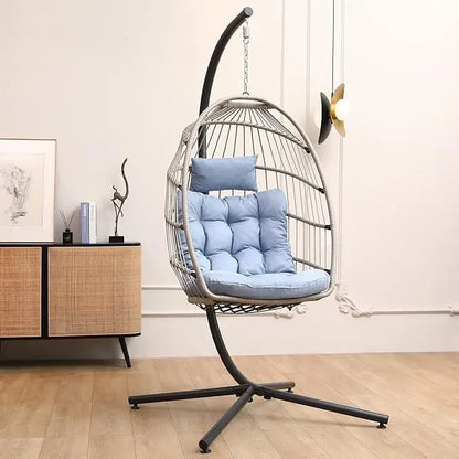 Egg Chair with Stand, Hammock Hanging Chair Nest Basket & Washable Cushions UV Resistant Removable,350LBS Capacity Egg Chair