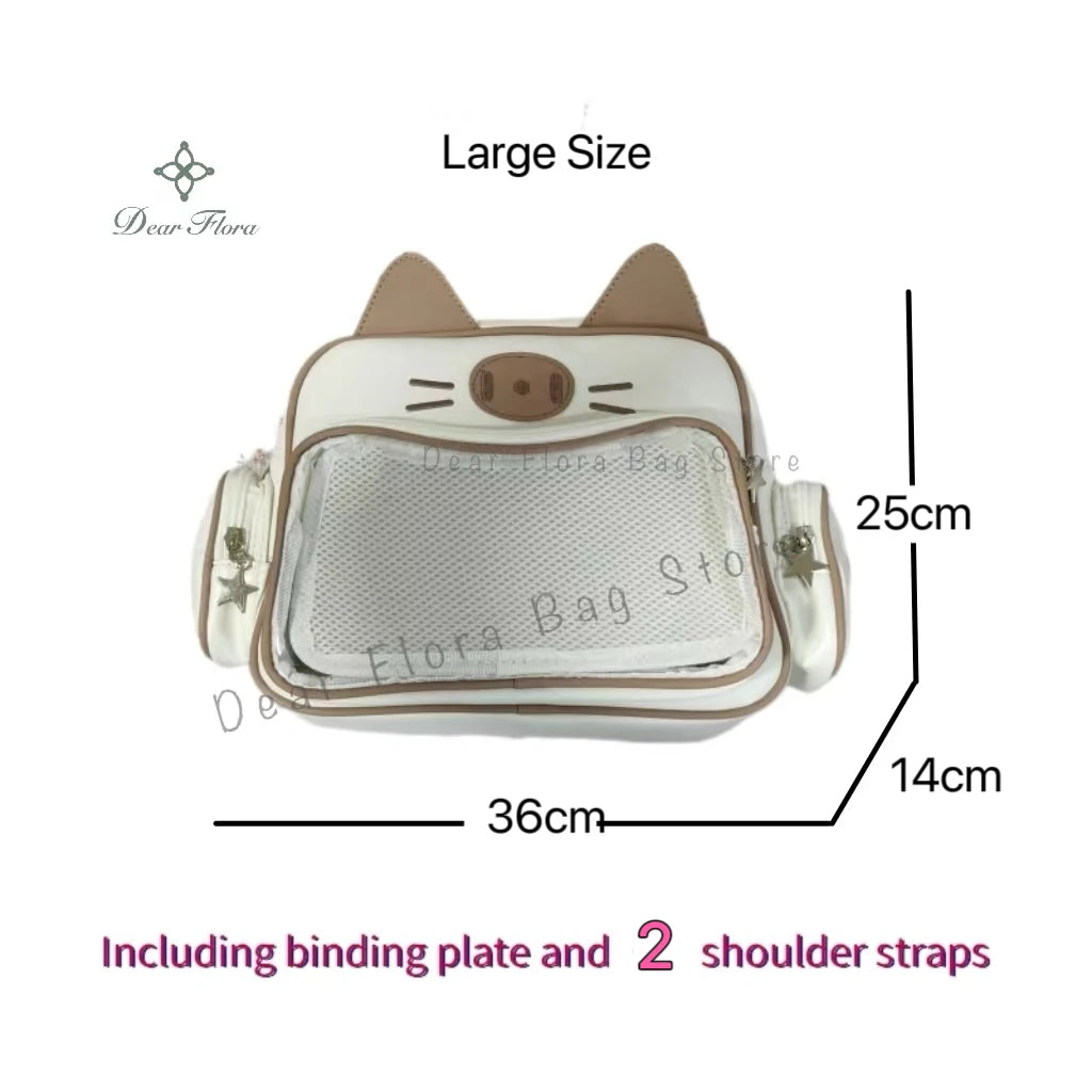 New Y2K Korean Kawaii Cat Ita Bag Cute PU Shoulder Bag Girls Transparent Pocket Harajuku Crossbody Bag Women's Fashion Backpacks