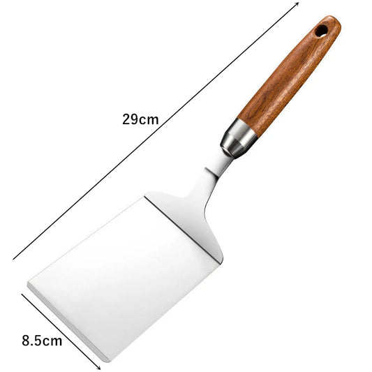 Stainless Steel Square Head Steak Cooking Spatula Pizza Shovel Pancake Beef Turner Scraper Wood Handle BBQ Utensils for Kitchen