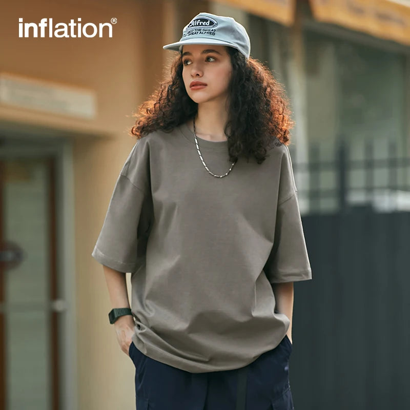 INFLATION Soft Touch 100% Cotton Blank T Shirt Men 265gsm Heavy Weight Oversized TShirt Unisex Hip Hop Tees