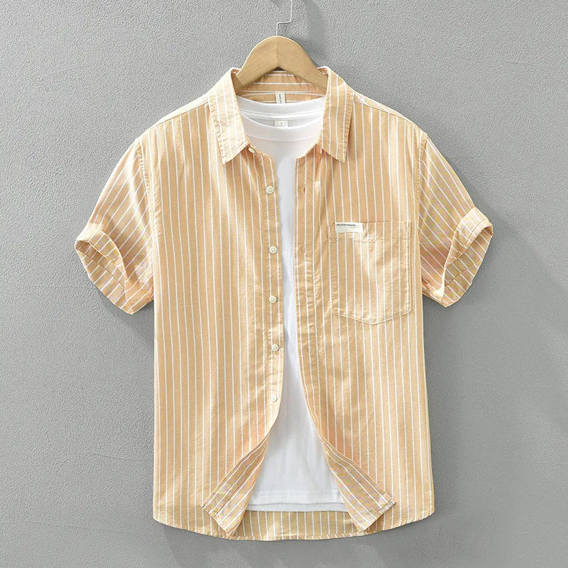 Spring Summer New Fresh Striped Pure Cotton Short Sleeve Shirts Men Clothing Casual Thin Comfortable Streetwear CM8019