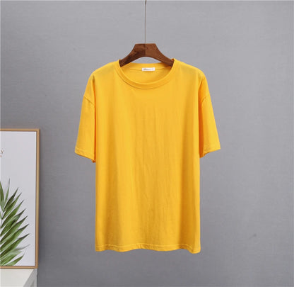 Hirsionsan Basic Cotton T Shirt Women Summer New Loose Solid Tees 19 Color Casual Loose Tshirt Oversized O Neck Female Tops