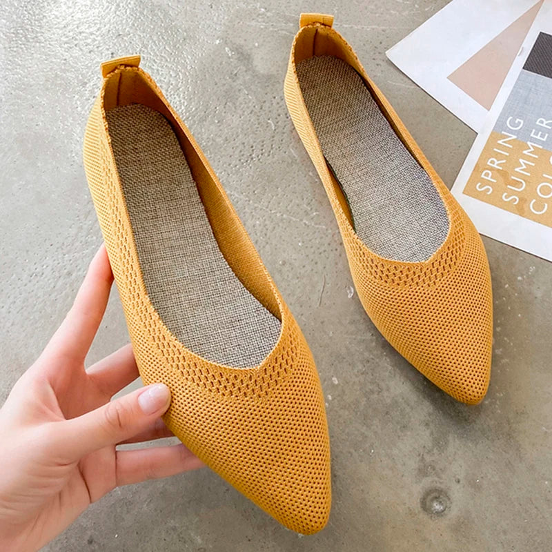 Shoes women Fashion Slip On Mesh Loafers Breathable Stretch Ballet Shallow Flats Women Soft Bottom Pointed Toe Boat Shoes