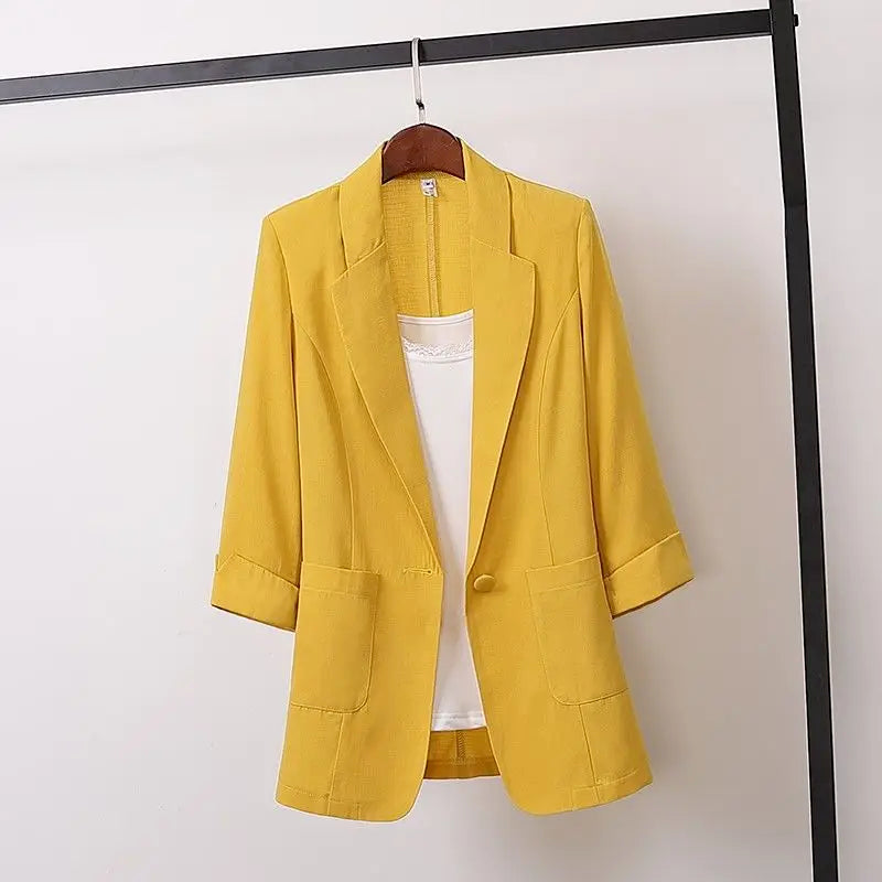 Fashion Women's Jacket Solid Color Yellow Black Cotton Fabric Loose Oversize Coat New Spring Summer Jackets 2023 OL Women's Suit