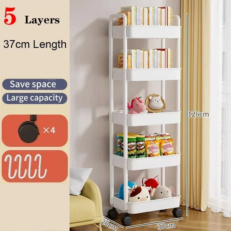 3/4 Tier Mobile Storage Rack Trolley Organizer With Wheels Plastic Kitchen Organizers Household Cart Mobile Trolley Bookshelf