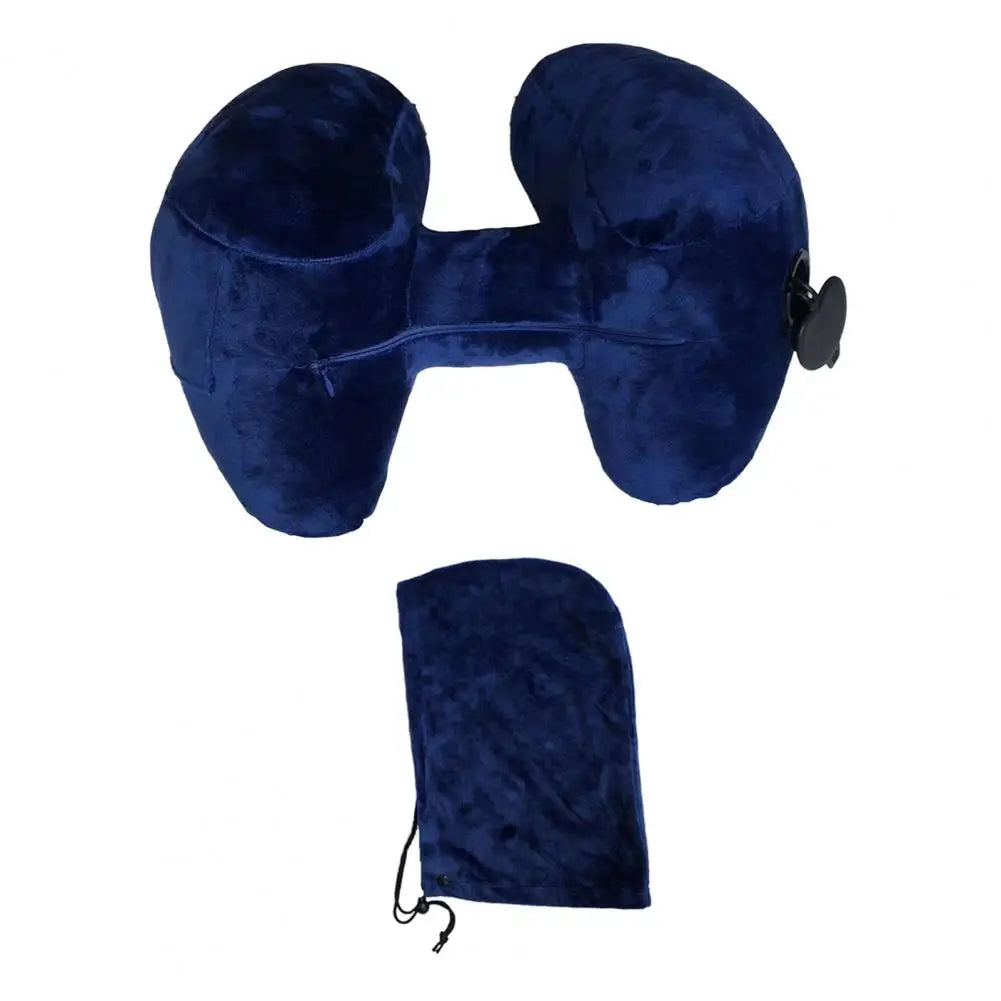 Inflatable Neck Pillow With Patent Valve Phone Storage H-shaped Neck Protection Aeroplane Car Neck Rest Cushion Travel Supplies