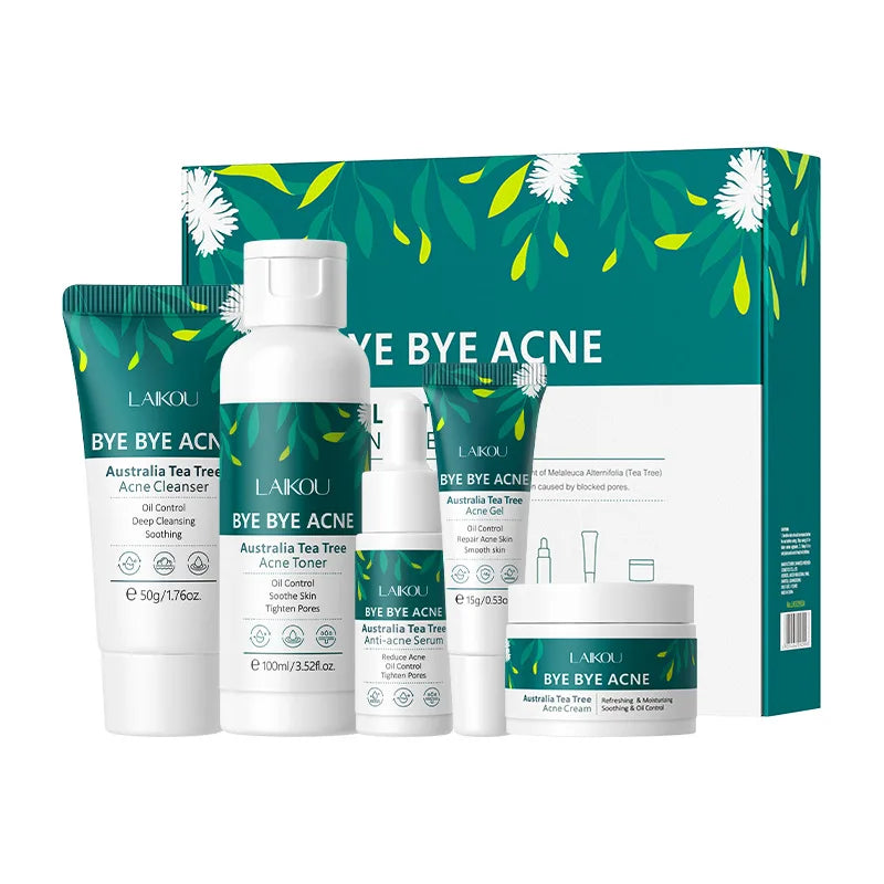 Tea Tree Skin Care Kit Face Cream Cleanser Oil Control Toner Remove Blackhead Smoothing gel Tea Tree Essences Skincare Set