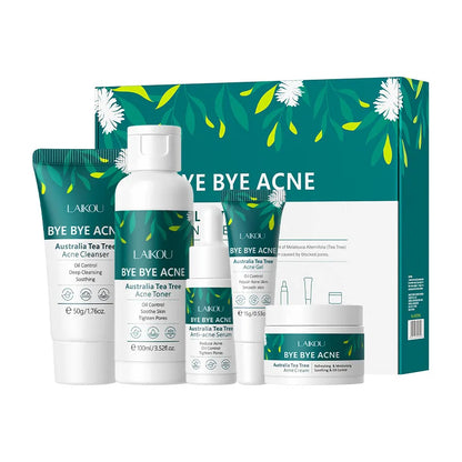 Tea Tree Skin Care Kit Face Cream Cleanser Oil Control Toner Remove Blackhead Smoothing gel Tea Tree Essences Skincare Set