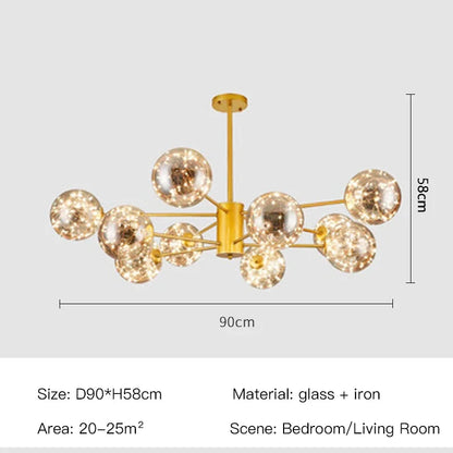 Nordic Branch Glass Ball Led Chandeliers Dimmable for Living Room Bedroom Dining Table Ceiling Pendant Lamp Home Decor Light