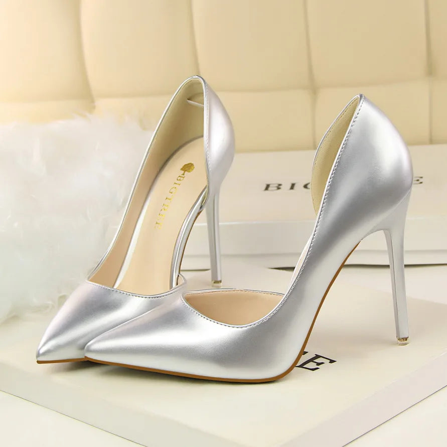 Women 7.5cm 10.5cm High Heels Yellow Pumps Office Sexy Stiletto Wedding Bridal Scarpins Short Heels Lady Sexy Hollow Party Shoes