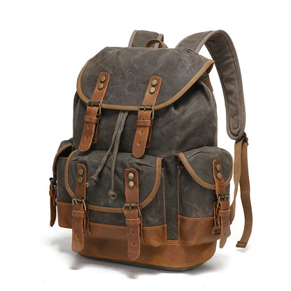 Men's leather backpack for men mochila hombre High Capacity Waxed Canvas Vintage Backpack for School Hiking Travel Rucksack