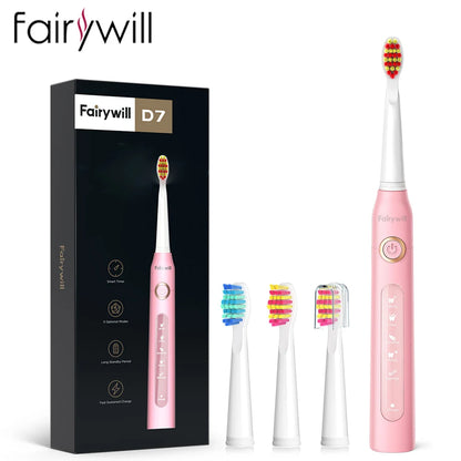 Fairywill Electric Sonic Toothbrush USB Charge FW-507 Rechargeable Waterproof Electronic Tooth Brushes Replacement Heads Adult