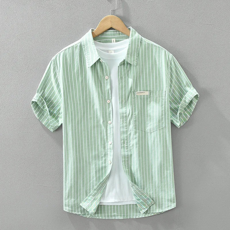 Spring Summer New Fresh Striped Pure Cotton Short Sleeve Shirts Men Clothing Casual Thin Comfortable Streetwear CM8019