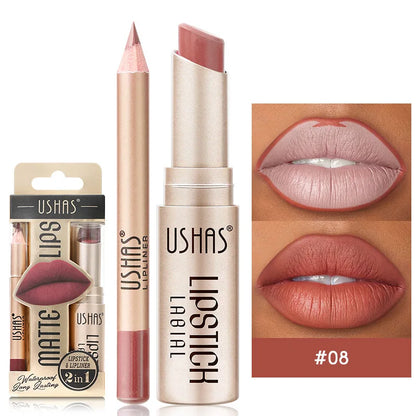 USHAS 12 Color Lip Liner Long-lasting Easy Coloring Non-Stick Cup Long-lasting Waterproof Matte Lipstick Lipstick Set