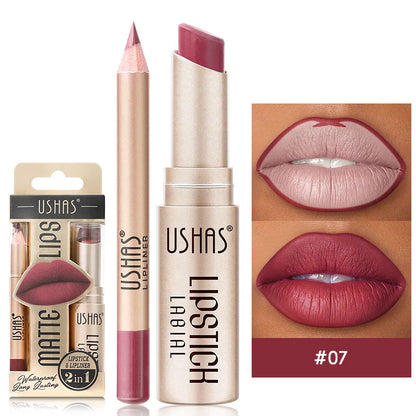 USHAS 12 Color Lip Liner Long-lasting Easy Coloring Non-Stick Cup Long-lasting Waterproof Matte Lipstick Lipstick Set