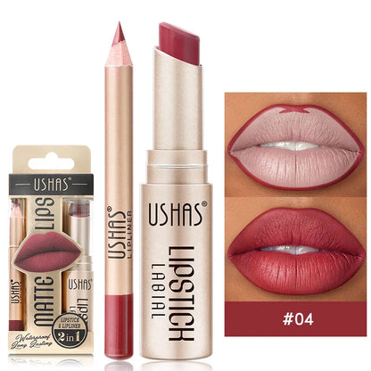 USHAS 12 Color Lip Liner Long-lasting Easy Coloring Non-Stick Cup Long-lasting Waterproof Matte Lipstick Lipstick Set