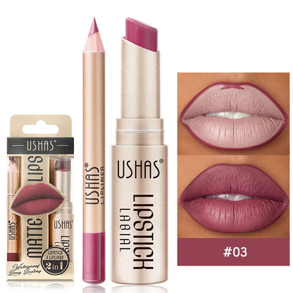 USHAS 12 Color Lip Liner Long-lasting Easy Coloring Non-Stick Cup Long-lasting Waterproof Matte Lipstick Lipstick Set