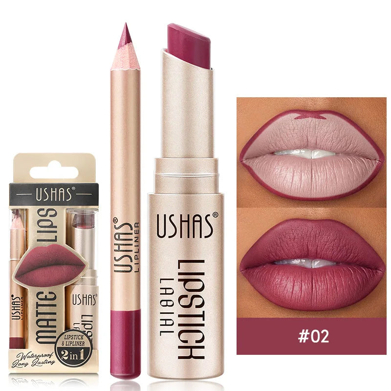 USHAS 12 Color Lip Liner Long-lasting Easy Coloring Non-Stick Cup Long-lasting Waterproof Matte Lipstick Lipstick Set