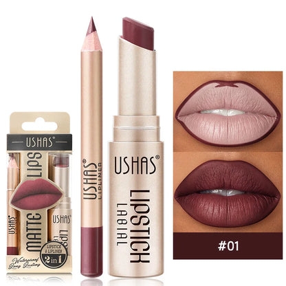 USHAS 12 Color Lip Liner Long-lasting Easy Coloring Non-Stick Cup Long-lasting Waterproof Matte Lipstick Lipstick Set