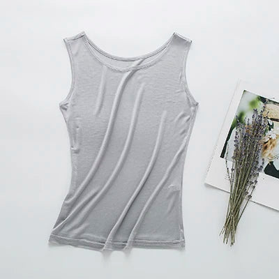 Natural silk women's vest summer sleeveless silk knitted comfortable fabric new tank top short Comfortable LVFAN Y009