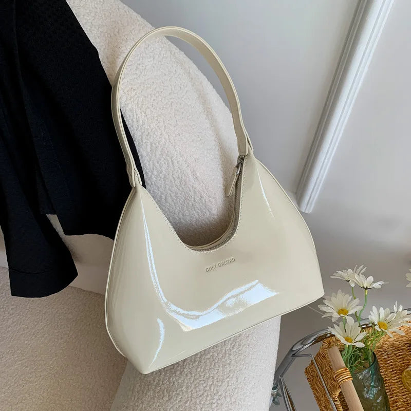 Trendy Designer Solid Shoulder Bags for Women Handbags and Purses New Fashion Patent Leather Underarm Ladies Tote Bags