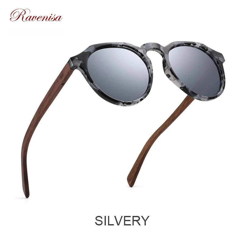 Ravenisa Wood Sunglasses Polarized Sunglasses Women Men Vintage Round Sun Glasses Ladies lunette de soleil femme UV400