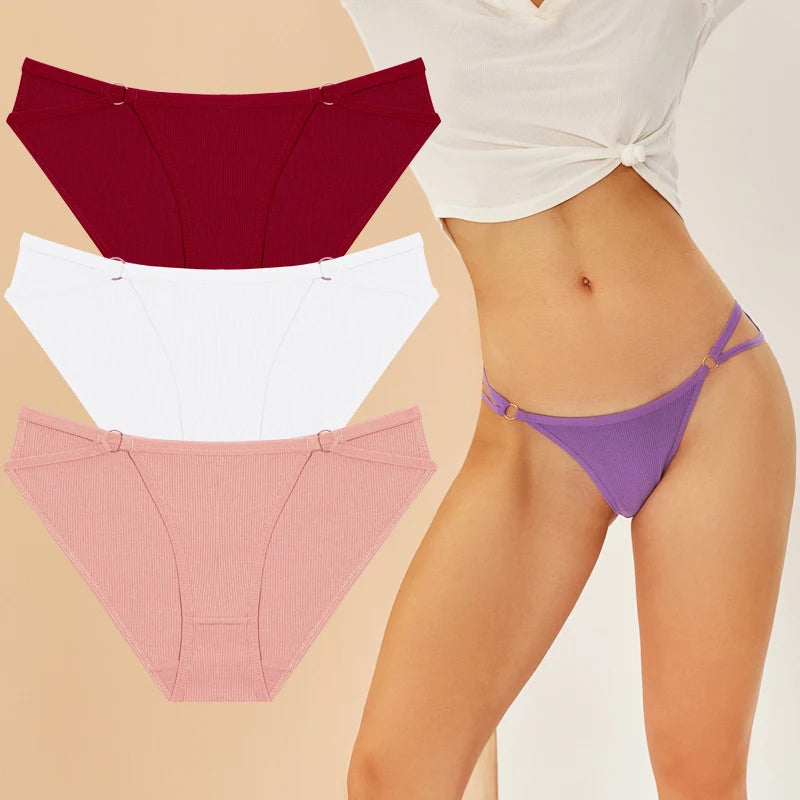 3PCS Cotton Panties For Women Sexy Low Rise Briefs Solid Color Underwear Female Breathable Intimates Lingerie Soft Underpants