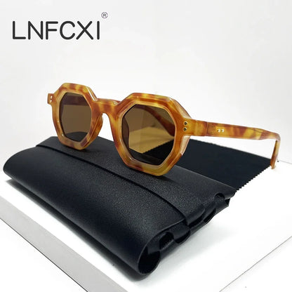 LNFCXI Fashion Polygon Small Square Women Sunglasses Retro Gray Rivets Men Shades UV400 Trending Outdoor Sports Sun Glasses