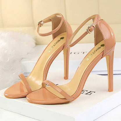 Women 8cm 11cm High Heels Sandals Gladiator Platform Strap Glossy Leather Pumps Lady Nude Low Heels Party Shoes