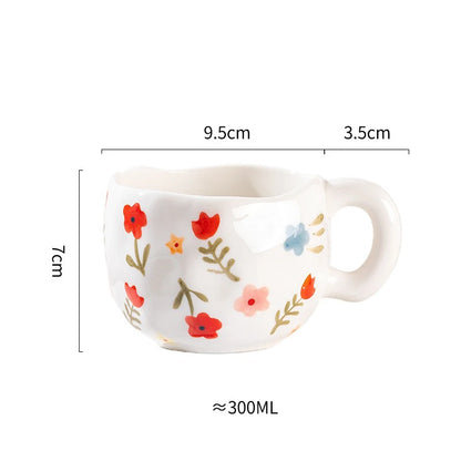 300ML Creative Hand Pinched Irregular Flower Ceramic mug Handmade Coffee Cup Breakfast Milk Afternoon tea cups Korean Style Mugs