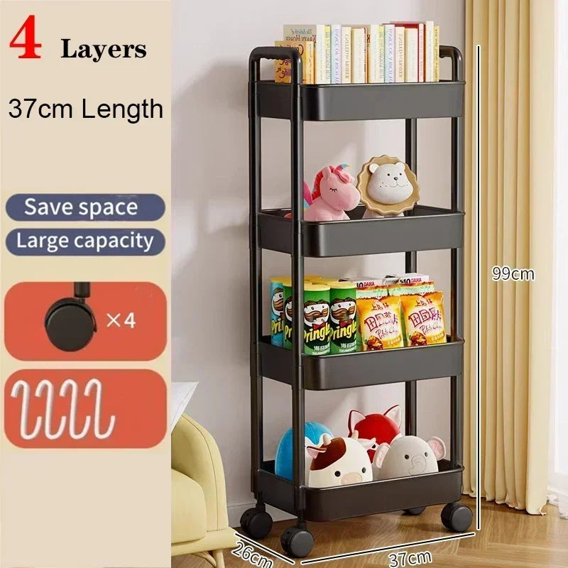 3/4 Tier Mobile Storage Rack Trolley Organizer With Wheels Plastic Kitchen Organizers Household Cart Mobile Trolley Bookshelf