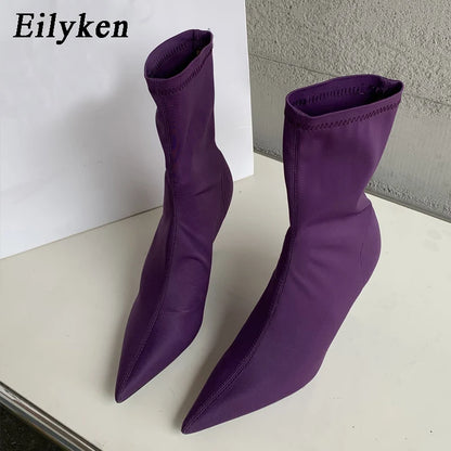 Eilyken New Spring Autumn Stretch Fabric Women Ankle Boots Sexy Pointed Toe High Heels Fashion Female Socks Pumps Shoes