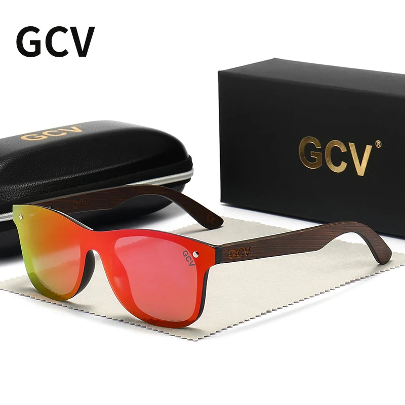 GCV Natural Wooden Photochromic Sunglasses Men Polarized Fashion Sun Glasses Original Wood Oculos De Sol Masculino