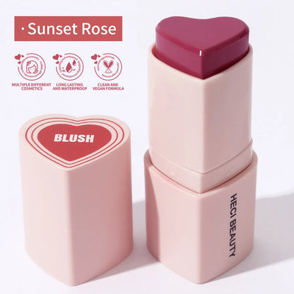 Heart Shape Vegan Creamy Blush Stick Matte Silky Waterproof Pink Blush Cream Makeup Stick High Pigment 3in1 Lip Eye Cheek Tint