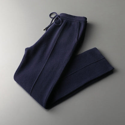 100% Pure Wool Men's Wool Pants Autumn Winter Thickened Knitted Long Pants Slim Fitting Solid Color Warm Flat Corner Pants