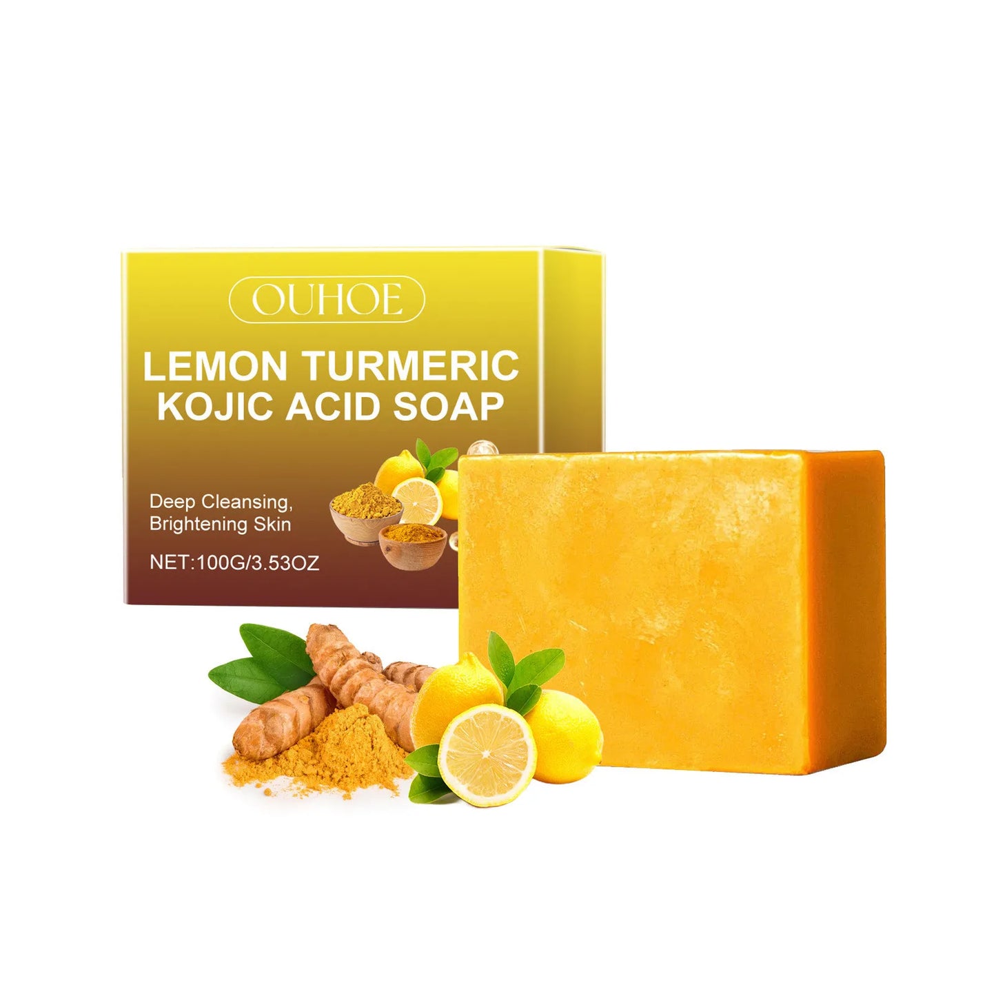 Lemon Turmeric Kojic Acid Brightening Soap Deeply Cleansing Glowing Body Rejuvenating Exfoliating Even Skin Tone Handmade Soap