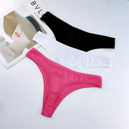 3PCS 100% Cotton G-string Women Sexy Thongs Simple Seamless Underwear Comfortable Low Waist Bikini Panties Female Casual Briefs