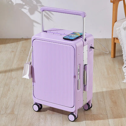 The new wide trolley cabin suitcase, aluminum frame trolley suitcase, spinner suitcase, personalized front opening business offi