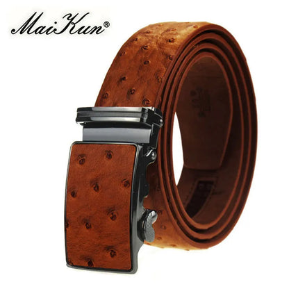 Maikun Luxury Leather Belt for Men Original Designt Ostrich Grain Automatic Buckle Belt Ceinture Homme Cinto Masculino